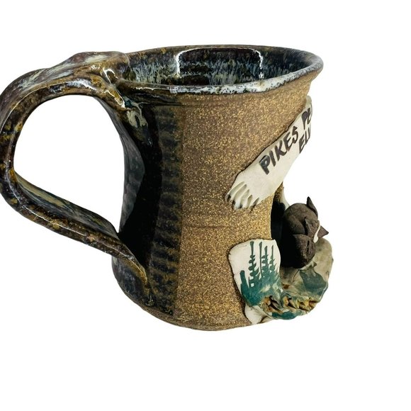 Pikes Peak Colorado Handmade Souvenir Pottery Ceramic Brown Glazed Coffee Mug - Picture 3 of 8